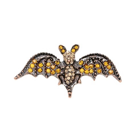Jewelry - Orange Rhinestone Bat Brooch